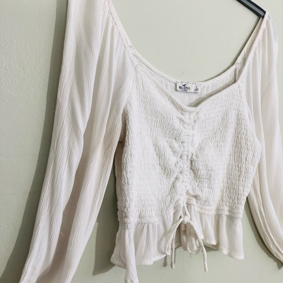 Hollister long sleeve smocked cinch-front crop top L - Picture 2 of 6